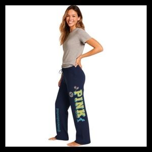 Vintage VS PINK 2007 Navy Flare Sweatpants | Rare Tennis Club Patch Logo Y2K